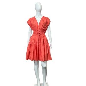 Derek Lam 10 Crosby Tora Coral Deep V Tiered Cotton Minidress Size 6
